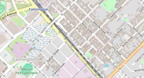 Map of a likely free parking spot near Railway Parade, East Cannington, Perth