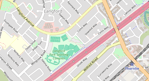 Map of a likely free parking spot near Cortis Way, Langford, Perth