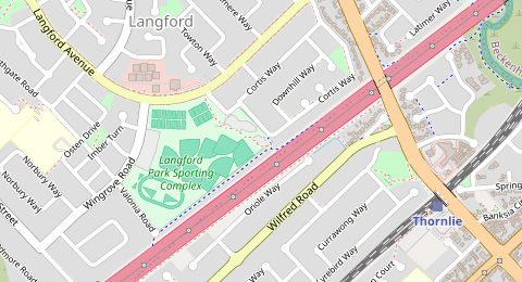 Map of a likely free parking spot near Cortis Way, Langford, Perth