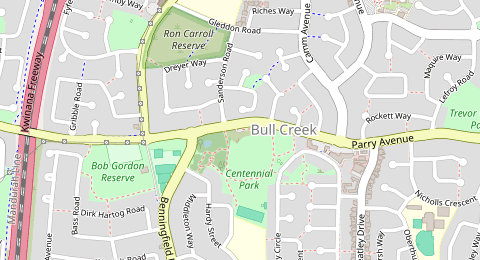 Map of a likely free parking spot near Parry Avenue, Bull Creek, Perth