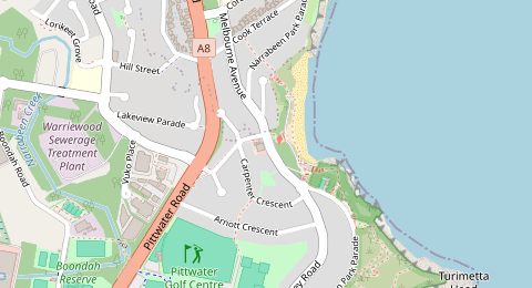 Map of a likely free parking spot near Narrabeen Park Parade, Warriewood, Sydney