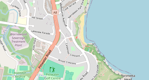 Map of a likely free parking spot near Narrabeen Park Parade, Warriewood, Sydney