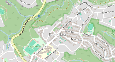 Map of a likely free parking spot near Koola Avenue, East Killara, Sydney