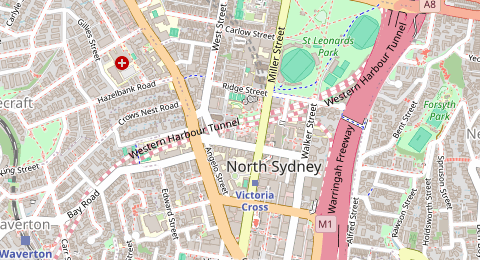 Map of a likely free parking spot near Western Harbour Tunnel On Ramp, Victoria Cross, Sydney