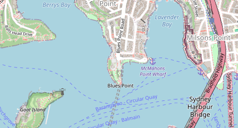 Map of a likely free parking spot near Blues Point Road, McMahons Point, Sydney